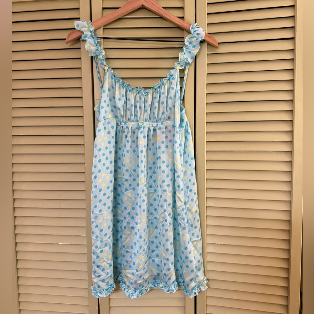 Betsey Johnson Light Blue and Yellow Polka Dot lingerie slip Dress